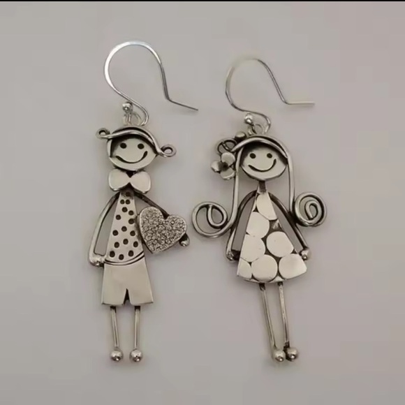 Whimsical Boy & Girl Dangle Earrings – Cute Couple Design - Picture 8 of 11